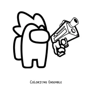 Image à colorier d’un tueur d’Among Us avec un pistolet