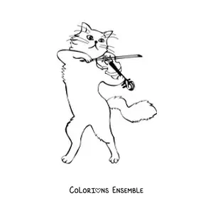 Image à colorier d’un chat jouant du violon