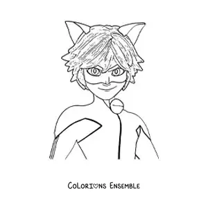 Image à colorier d’Adrien de Ladybug en costume de Cat Noir