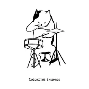 Image à colorier d’un chat jouant de la batterie