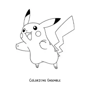 Image à colorier du Pokémon Pikachu en train de sauter