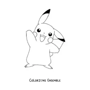 Image à colorier du Pokémon Pikachu qui salue