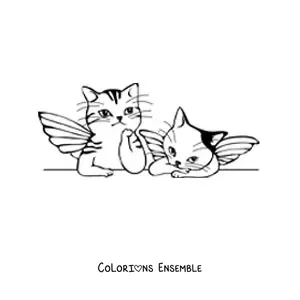 Image à colorier de deux chats avec des ailes