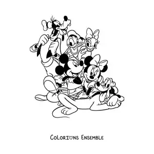 Image à colorier de Mickey Mouse entouré de ses amis