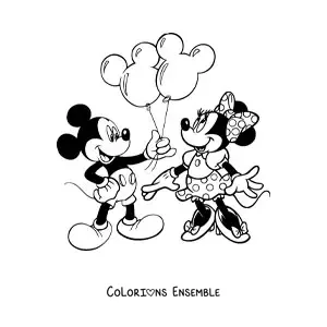 Image à colorier de Mickey offrant des ballons à Minnie