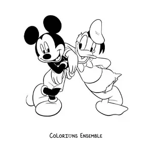 Image à colorier de Mickey aux côtés de Donald