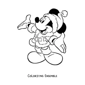 Image à colorier de Mickey Mouse habillé en Père Noël