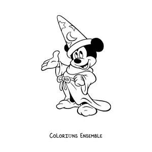 Image à colorier de Mickey habillé en sorcier