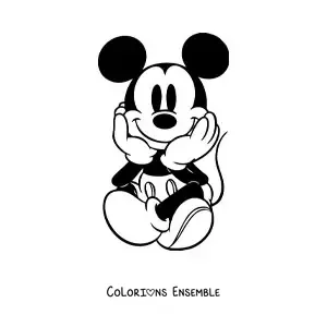 Image à colorier de Mickey assis en tailleur