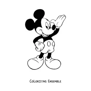 Image à colorier de Mickey qui salue tout joyeux