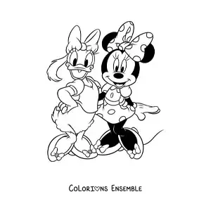 Image à colorier de Daisy aux côtés de Minnie Mouse
