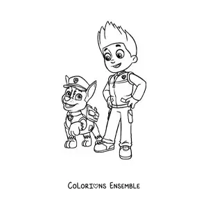 Image à colorier de Ryder aux côtés de Chase de la Pat’Patrouille