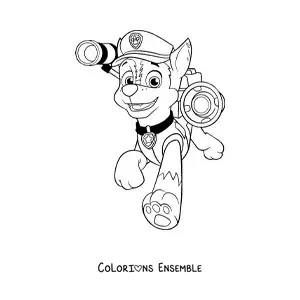 Image à colorier de Chase de la Pat’Patrouille courant tout souriant