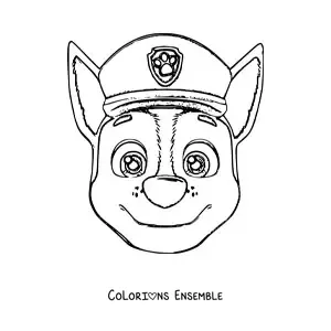 Image à colorier du visage de Chase de la Pat’Patrouille