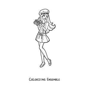 Image à colorier de Barbie habillée en cheffe
