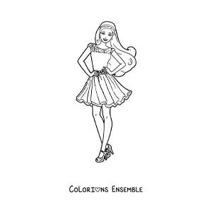 Image à colorier de Barbie portant une robe