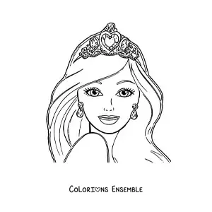 Image à colorier du visage de Barbie avec une couronne de princesse