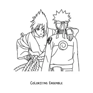 Image à colorier de Sasuke aux côtés de Naruto