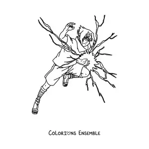 Image à colorier de Sasuke exécutant le Chidori