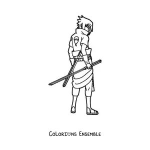 Image à colorier de Sasuke debout, de dos