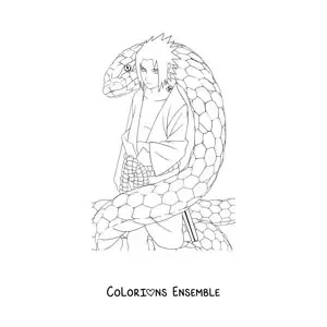 Image à colorier de Sasuke avec son serpent