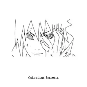Image à colorier du visage de Sasuke avec le Rinnegan