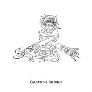 Image à colorier de Sasuke avec des armes