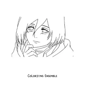 Image à colorier du visage de Mikasa de L’Attaque des Titans