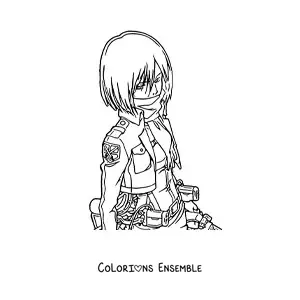 Image à colorier de Mikasa de L’Attaque des Titans