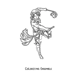 Image à colorier de Livaï de L’Attaque des Titans en train de faire le ménage