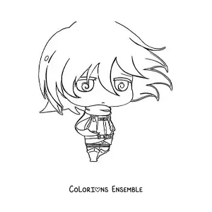 Image à colorier de Mikasa de L’Attaque des Titans en style chibi