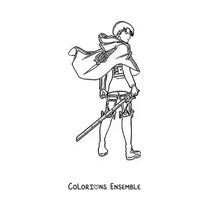 Image à colorier de Livaï de L’Attaque des Titans, de dos