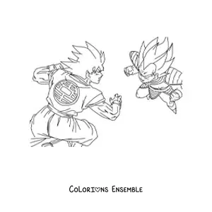 Image à colorier de Goku affrontant Vegeta de Dragon Ball