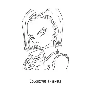 Image à colorier de l’Androïde numéro 18 de Dragon Ball
