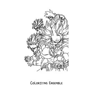 Image à colorier des transformations de Goku de Dragon Ball