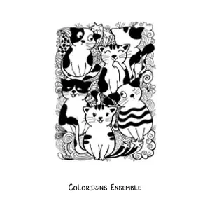 Image à colorier de chats et de gribouillis