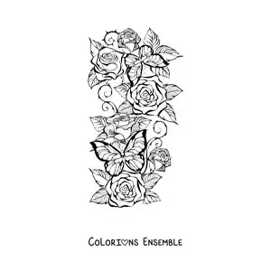 Image à colorier de plusieurs belles roses avec deux papillons