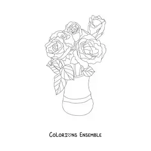 Image à colorier d’un vase rempli de belles roses