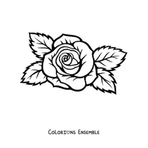 Image à colorier d’une grande rose simple avec des feuilles