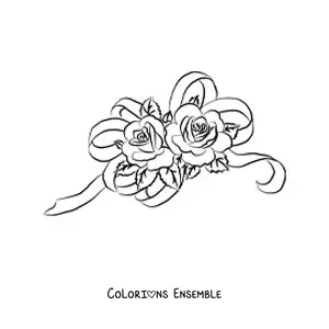 Image à colorier de deux jolies roses avec un nœud