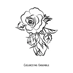 Image à colorier d’une grande rose simple avec des feuilles