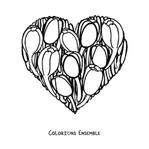 Image à colorier d’un cœur de tulipes