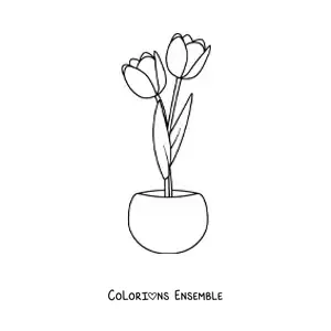 Image à colorier de deux tulipes dans un pot