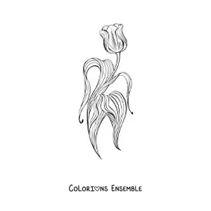 Image à colorier d’une tulipe avec des feuilles