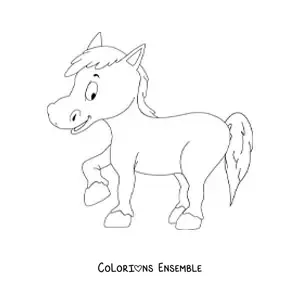Image à colorier d’un cheval levant une patte