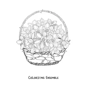 Image à colorier d’un panier d’orchidées cattleya