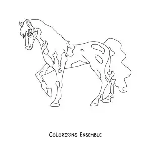 Image à colorier d’un cheval à taches levant une patte