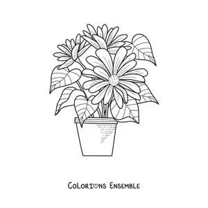Image à colorier d'un pot de fleurs rempli de marguerites