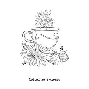 Image à colorier d'une tasse de thé avec une marguerite