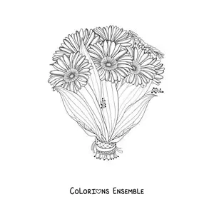 Image à colorier d'un bouquet de marguerites avec leurs feuilles